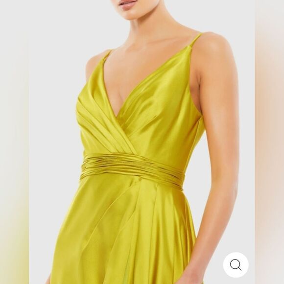 Mac Duggal 12443 Sleeveless Faux Wrap Draped Gown NWT size 2 Chartreuse - Picture 3 of 7